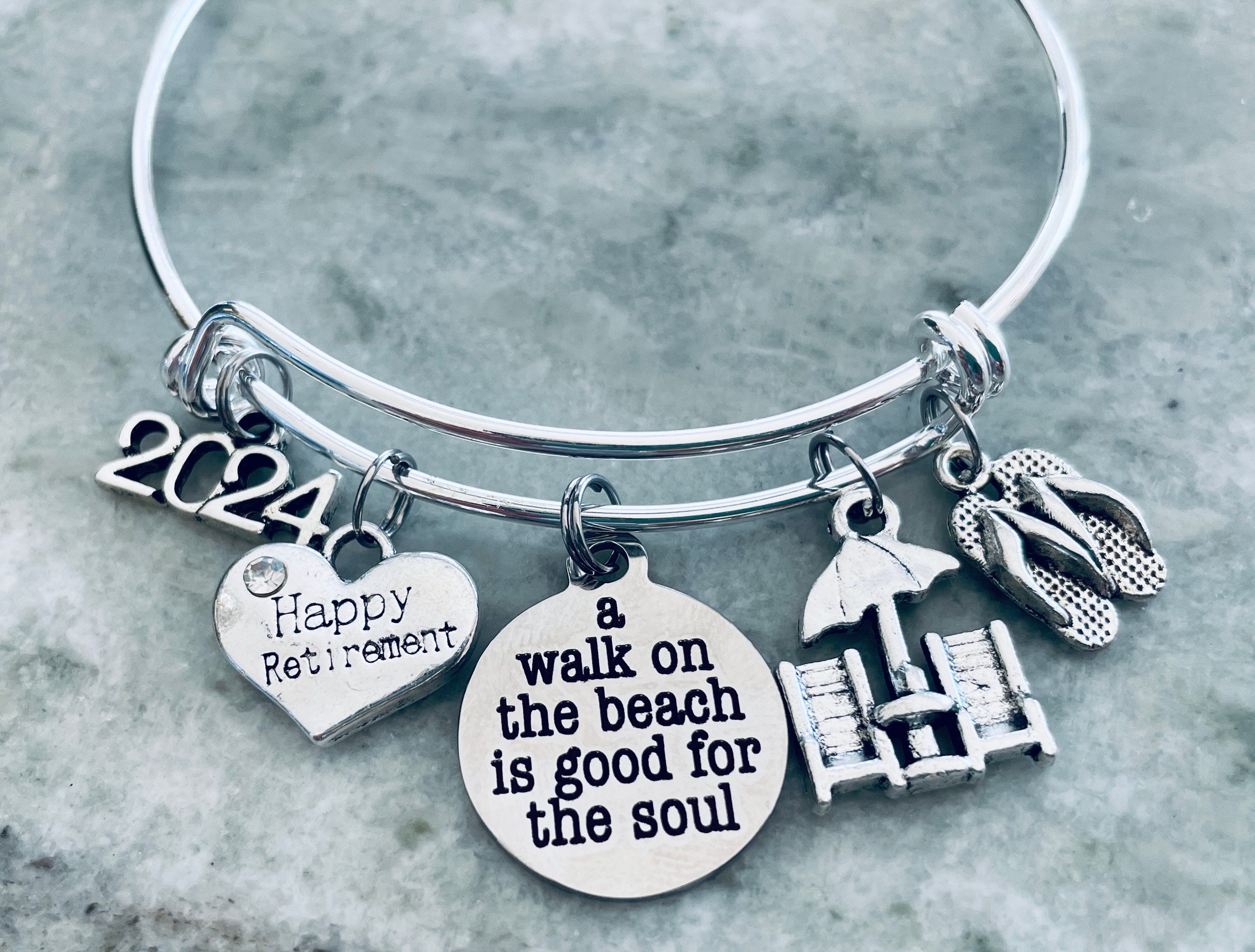 2024 Retirement Gift for Women Charm Bracelet Beach Themed