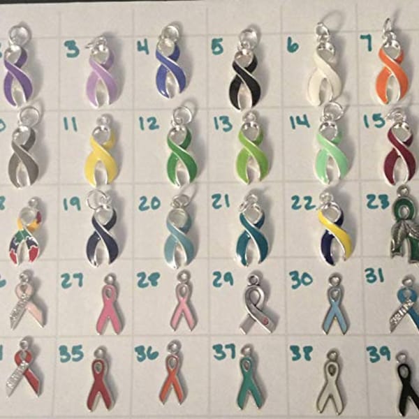 Add an Awareness Ribbon Charm Awareness Charms Pink Ribbon Blue Ribbon Green Ribbon Teal Ribbon Burgundy Ribbon White Ribbon Yellow Ribbon