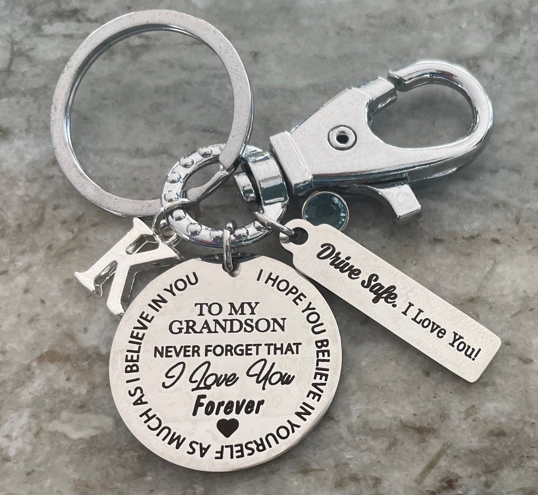 To My Grandson Keychain Gift for Grandson I Love You Drive Safe FOB