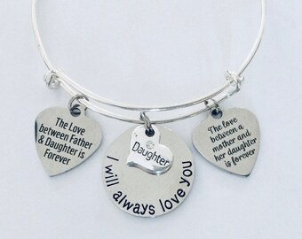 I Will Always Love You Gift for Daughter Expandable Charm Bracelet Adjustable One Size Fits All Mother Daughter Father Forever