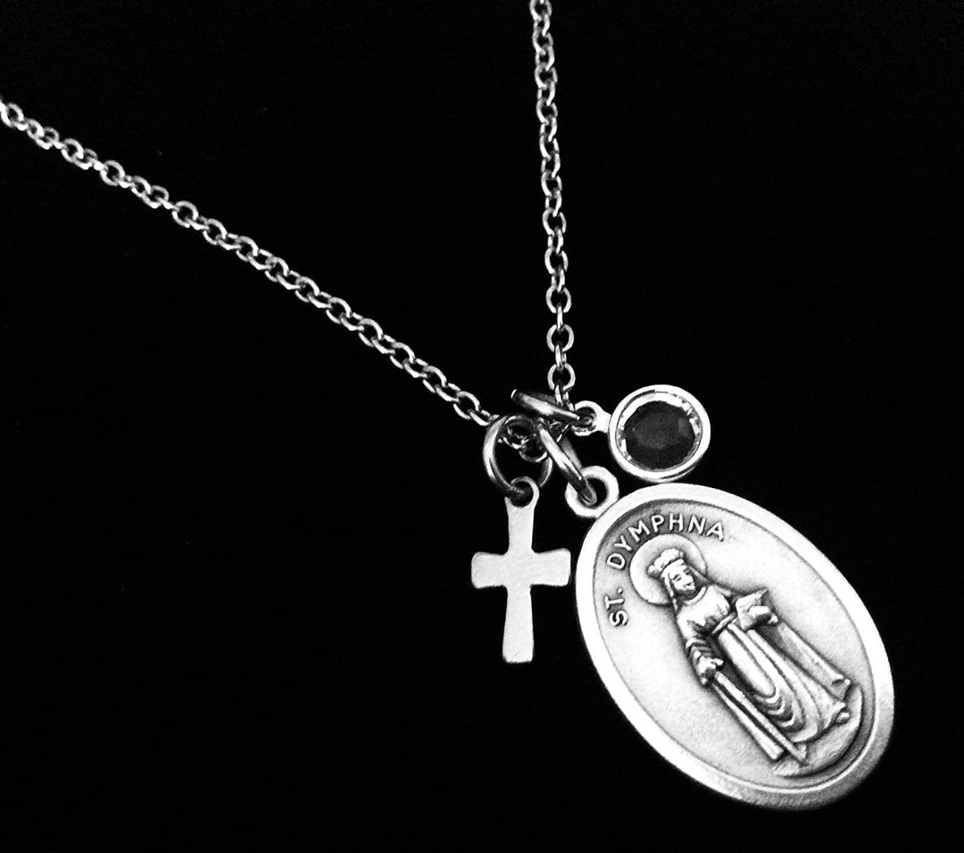 Personalized Saint Dymphna Necklace Stainless Steel Patron Saint of Mental Disorders Anxiety