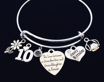 Personalized Birthday Gift for 10 year old Granddaughter Birthday Gift Expandable Girls Charm Bracelet Grandmother and Granddaughter Forever