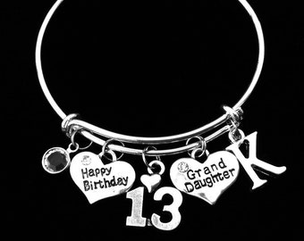 Personalized Granddaughter Birthday Gift for 13 year old Expandable Charm Bracelet Adjustable Bangle Gift 13th Birthday for Grand Daughter