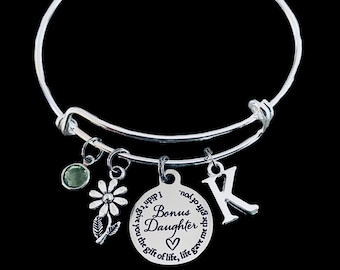 Bonus Daughter Expandable Charm Bracelet Adjustable One Size Fits All Gift for Daughter in Law Step Daughter Bonus Daughter Jewelry