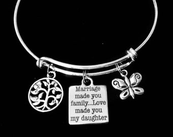 Marriage Made You Family Love Made you My Daughter Expandable Charm Bracelet Adjustable One Size Fits All Bangle Daughter in Law Gift