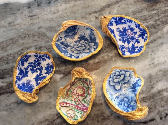 Hand Painted Oyster Shell Jewelry Dish Trinket Dishes Clam Shell