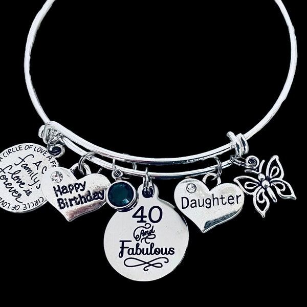 40 and Fabulous 40th Birthday Gift for Daughter 40th Birthday Charm Bracelet Expandable Adjustable One Size Fits All