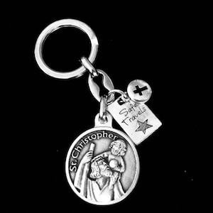 Saint Christopher Medal Patron Saint of Travelers Key FOB Key Chain Medal Silver Key Ring Protection Keychain for New Drivers and Loved Ones