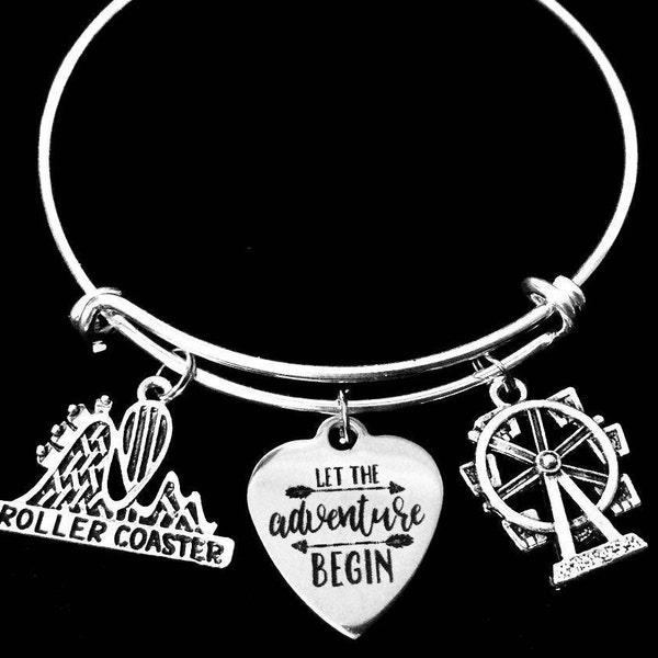 Amusement Park Jewelry Adjustable Charm Bracelet Silver Expandable Bangle One Size Fits All Gift Let The Adventure Begin