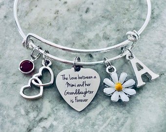 The Love between a Mimi and her Granddaughter is Forever Granddaughter Gift Grandmother Gift Expandable Charm Bracelet Personalized Gift