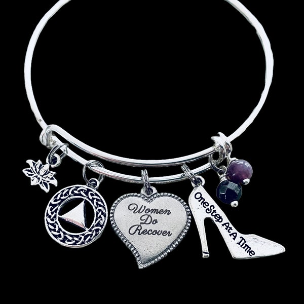 AA Recovery Gift for Women Do Recover AA Charm Bracelet One Step at a Time One Size Fits All Recovery Gift for Her (NA Charm also Available)