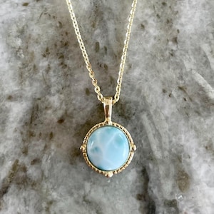 Dainty Gold Larimar Pendant Necklace Natural Larimar Gold 925 Sterling ...