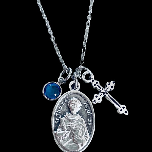 Saint Thomas Aquinas Silver Necklace Patron Saint of Catholic Schools and Students Personalized Catholic Gifts for Boys Confirmation Gifts
