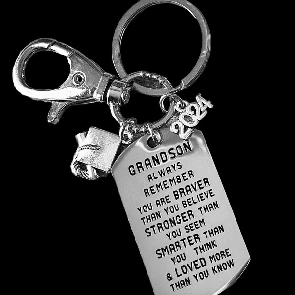 2024 Graduation Gift for Grandson FOB Keychain Inspirational Silver Key Chain Keyring FOB Meaningful Gift for Boys Graduation