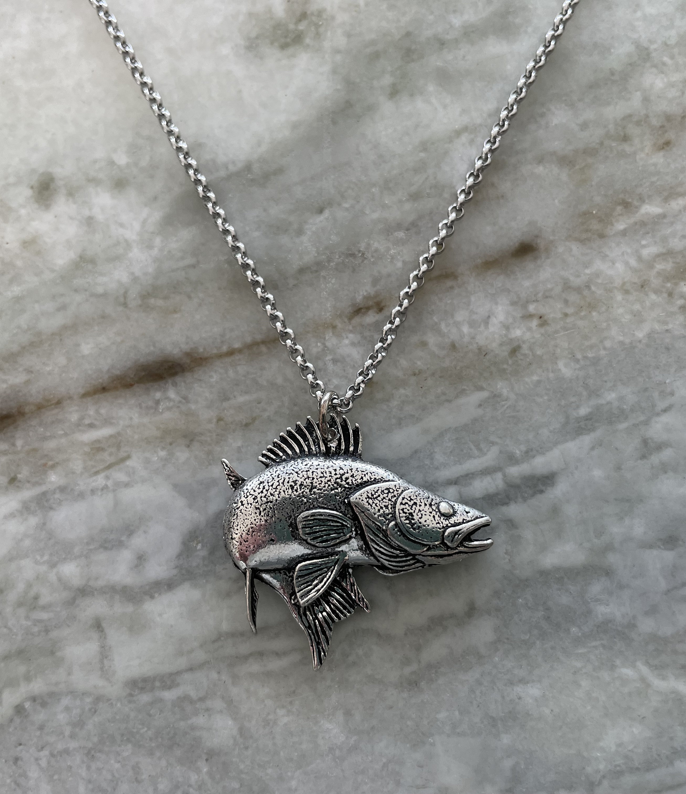 Walleye Necklace Stainless Steel Chain Pewter Walleye Pendant