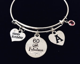 Personalized Women's 60th Birthday Gift for Her 60 and Fabulous Expandable Silver Charm Bracelet Adjustable One Size Fits All