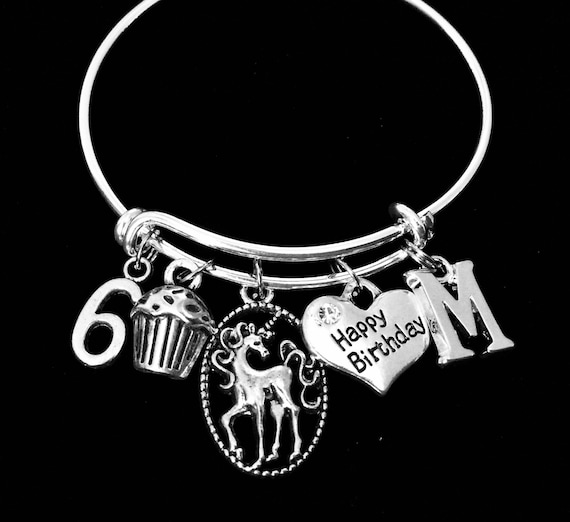 Birthday Gift for 6 Year Old Girl Child Size Adjustable Expandable Unicorn  Charm Bracelet Kid's Personalized Initial and Year Charm Option 