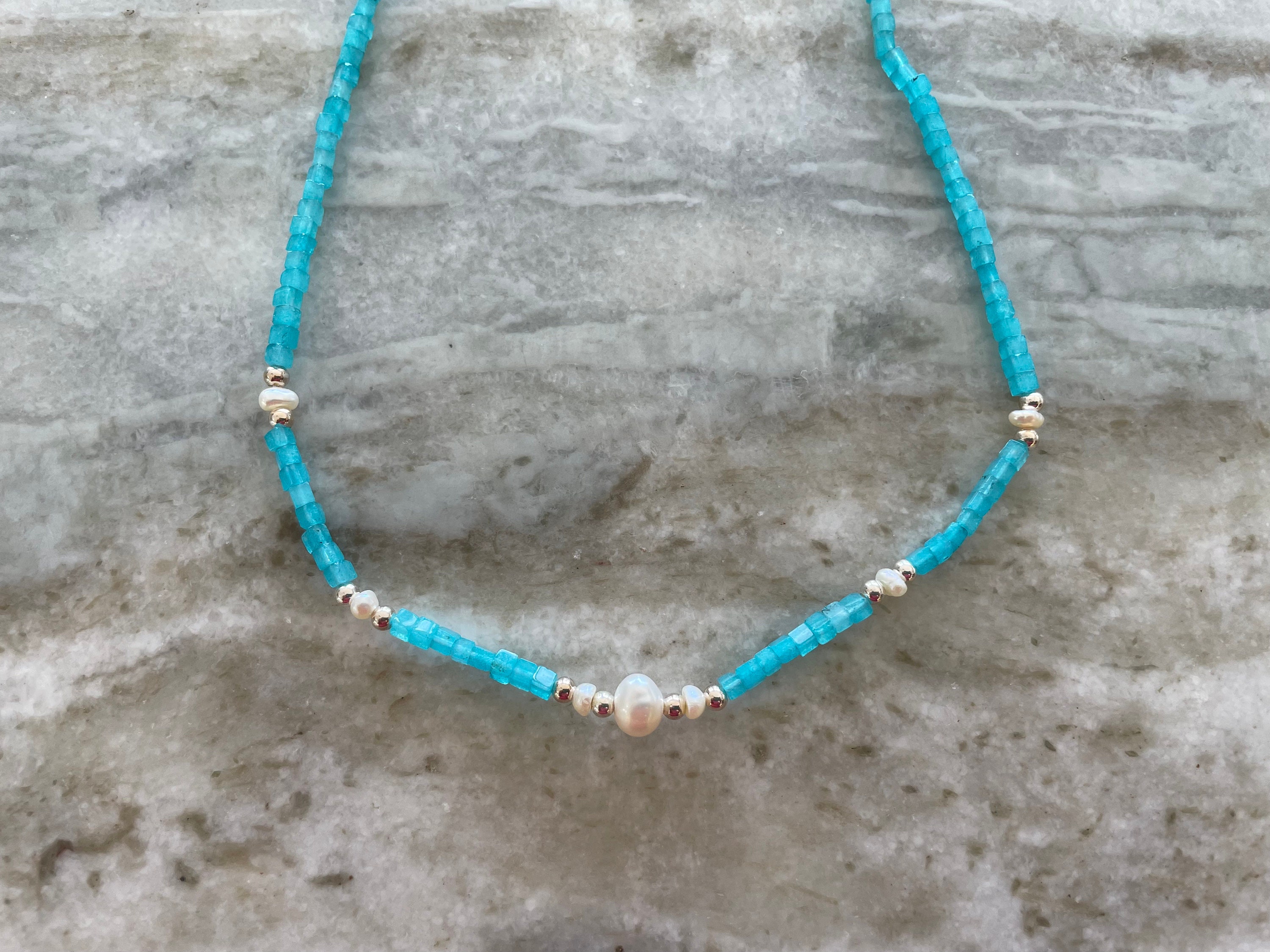 Amazonite and Pearl Sterling Silver Necklace - Etsy