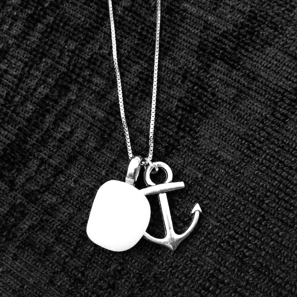 Lake Erie Lucky Stone Jewelry Silver Anchor Charm Stainless Steel or Sterling Silver Chain Necklace Nautical Lucky Stone Necklace