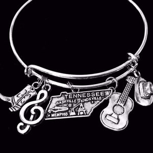 Nashville Charm Bracelet Tennessee Expandable Adjustable Bangle One Size Fits All Nashville Jewelry Country Singer Gift