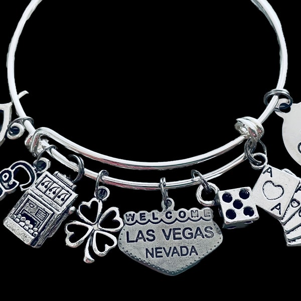 Lucky Las Vegas Casino Machine à sous Bracelet à breloques réglable Bracelet extensible Bijoux de jeu chanceux Taille unique Cadeau pour joueur