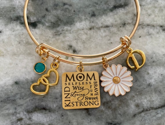 Mom Personalized Gift for Mom Gold Expandable Charm Bracelet One Size Fits All Mom Jewelry Mother Gift for Mom s Birthday