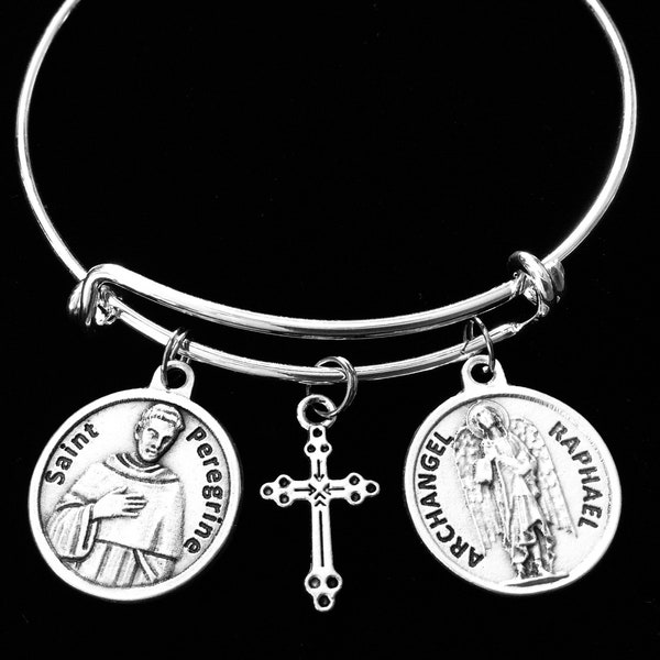 Archangel Raphael Angel of Healing and Saint Peregrine Patron Saint of Cancer and Incurable Diseases Expandable Charm Bracelet Adjustable