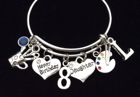 Personalized Birthday Gift for 8 Year Old Girl Artist Daughters 8th  Birthday Girls Charm Bracelet 8th Birthday Girls Bracelet 