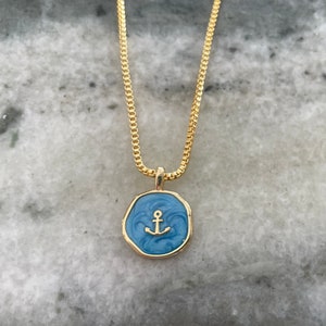 Gold Blue Anchor Necklace Nautical Necklace Nautical Jewelry Nautical Gift for Her