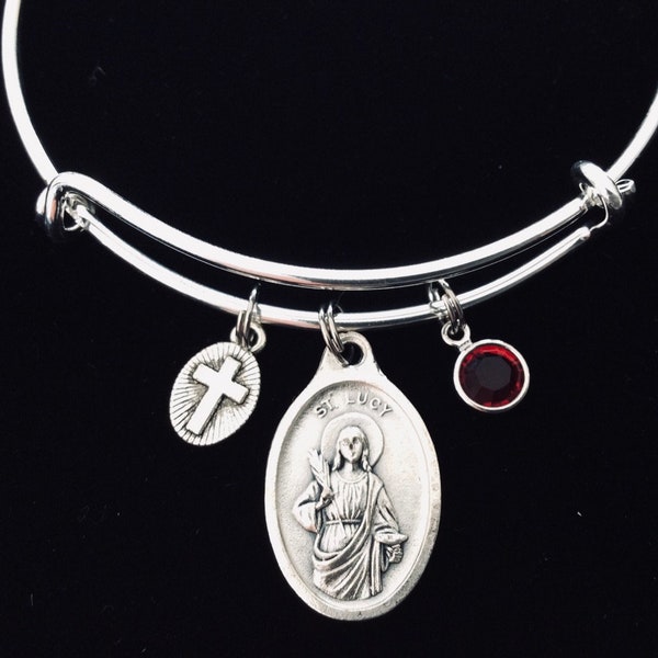 Saint Lucy Patron Saint of the Blind Saint Lucy Expandable Charm Bracelet Silver Wire Bangle Adjustable Saint Lucia Patron Saint of Eyes