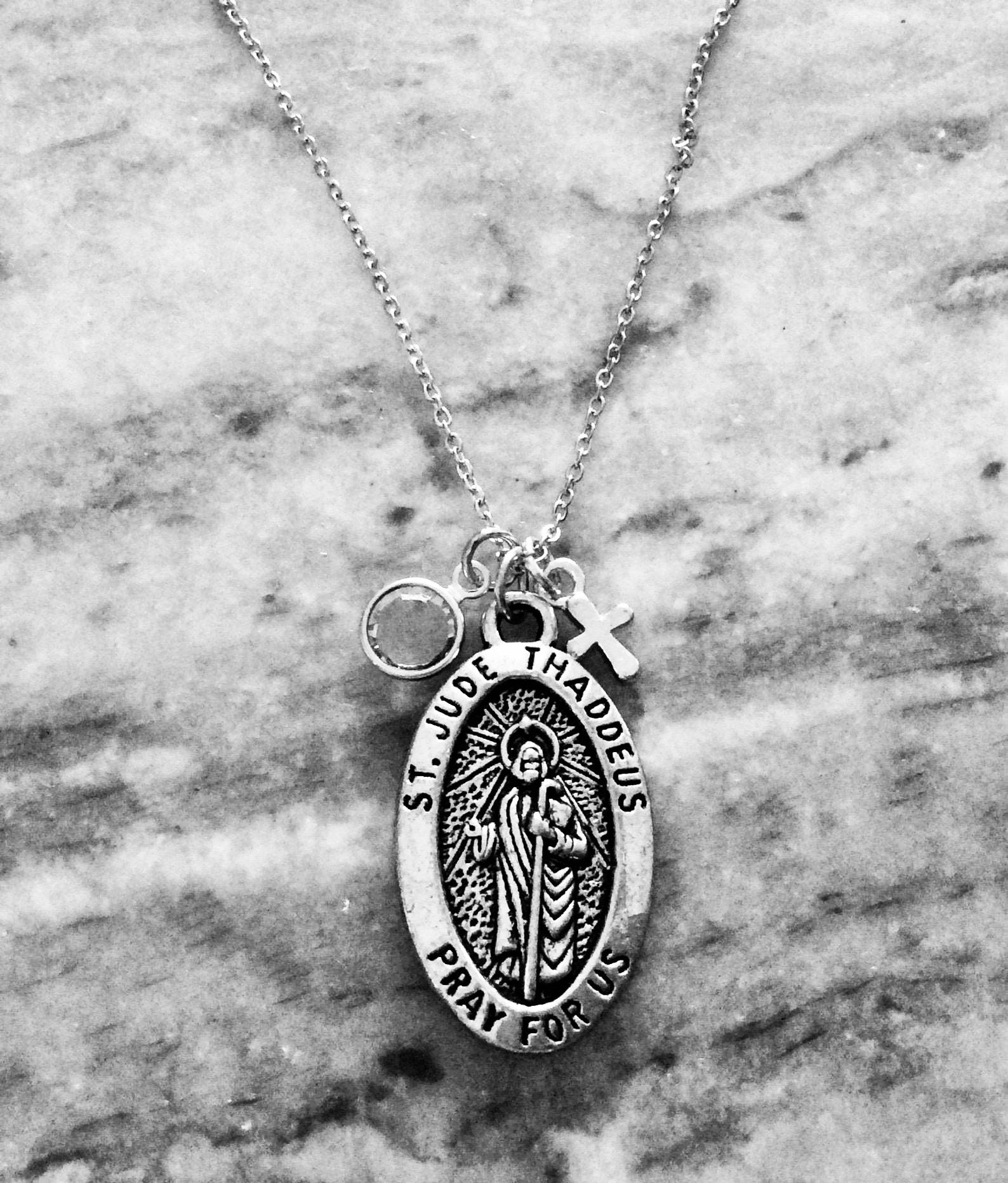 Oval 'St Jude Pray For Us' Pendant Medal Necklace on a Silver Plated Chain  Christian Patron Saint of Lost Causes Hope St Jude Thaddeus Gift :  Amazon.co.uk: Fashion