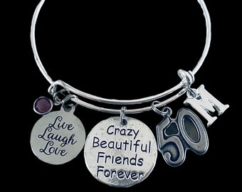 Crazy Beautiful Friends Forever Women's 50th Birthday Gift for Women Expandable Charm Bracelet Adjustable (Options, 30th, 40th, 21st)