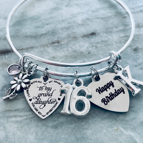 Granddaughter 16th Birthday Gift for Granddaughter Expandable Charm Bracelet Adjustable I Love You With All My Heart Forever