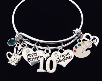 Personalized Birthday Gift for 10 year old Girl Artist Granddaughter Birthday Gift Adjustable Expandable Girls Charm Bracelet Kid's Bracelet