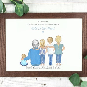 Grandma And Grandkids Print, Grandparent Gift, Family Portrait, Grandchildren Wall Art, Gift For Grandma