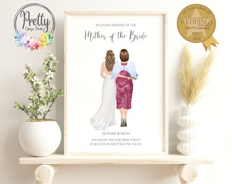 In Loving Memory of The Mother of The Bride Gift, Personalised Mum and Daughter Memorial Wedding Print, In Memory of Wedding Sign