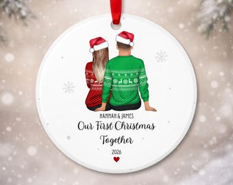 Adorno navideño "Primera Navidad Juntos", Regalo de Navidad para Parejas, Adorno de Cerámica, Regalo para Novio, Regalo para Novia