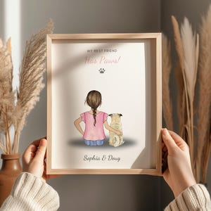 Personalised Dog Print, Kids Dog Gift, Girl and Dog Print, Dog Themed Birthday Gift For Child, Gifts For Dog Lover Kids, Pet and Owner Print