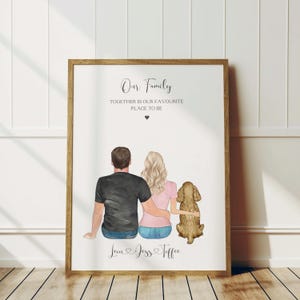 Present till par och husdjur, personligt hundtryck för familjen, hundporträtt för familjen, present till hundälskare, present till mors dag från hunden