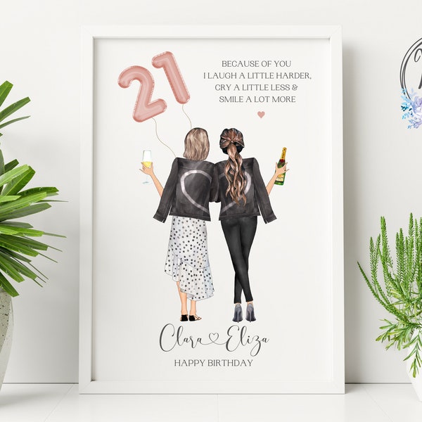 21st Birthday Gift For Her, Personalised 21st Birthday Present, Best Friend Print