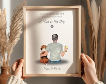 Presente personalizado para pai de cachorro, pôster com cachorro e dono, presente para animal de estimação e dono, presente para dono de cachorro, homem e seu cachorro, pôster de cachorro, retrato personalizado de cachorro