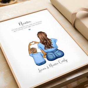 Gift For Auntie, Personalised Auntie and Nephew Print, Auntie Birthday Present, Auntie Gifts