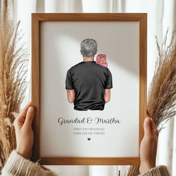 Grandad Gift, First Fathers Day As A Grandad Gift, Grandad And New Born Granddaughter Print, Grandpa And Granddaughter Personalised Print