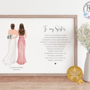 To My Sister On Her Wedding Day, Sister Bride Wedding Poem, Gift For Sisters Wedding Day, Personalised Wedding Print