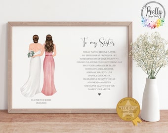 To My Sister On Her Wedding Day, Sister Bride Wedding Poem, Gift For Sisters Wedding Day, Personalised Wedding Print