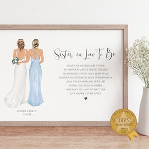 Regalo para cuñada en el día de su boda, poema de boda para la novia y la hermana, regalo para la cuñada en el día de su boda, impresión de boda personalizada
