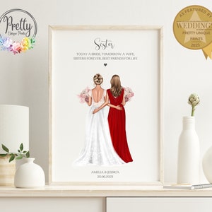 Regalo para dama de honor, regalo para hermana, impresión personalizada para novia y hermana, recuerdo de boda, impresión personalizada para hermana y novia, impresión de boda