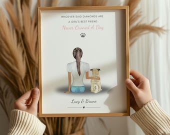 Impresión personalizada de mascota hecha a mano, regalo personalizado para dueño de perro, retrato familiar personalizado de mascota, regalo personalizado, regalo para perro y dueño, amantes de los perros