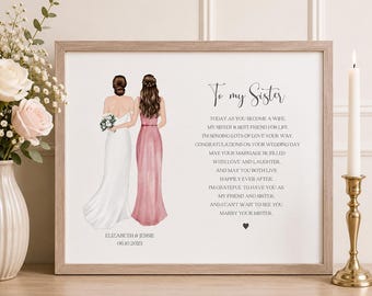Presente personalizado para o casamento da irmã, para minha irmã no dia do casamento dela (impressão).