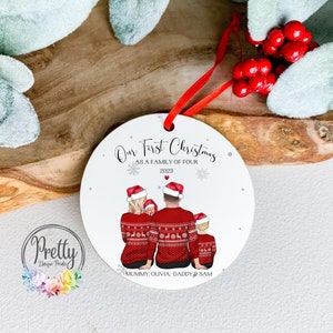 First Christmas As A Family Of Four Bauble, Personalised Family Christmas Ornament, New Baby Christmas Gift